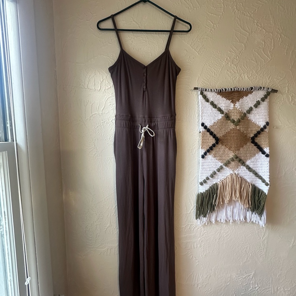 Brown Sleeveless Jumpsuit with Drawstring
